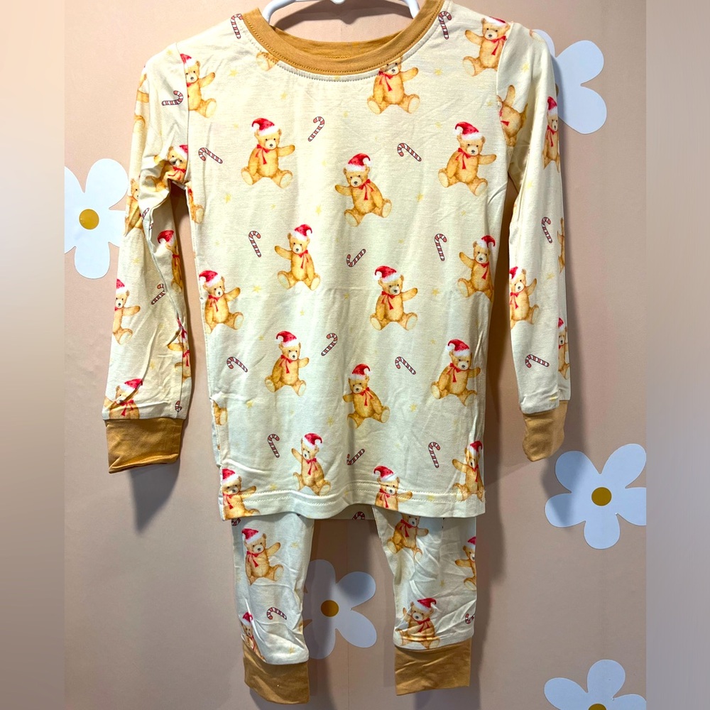 Candy Cane and Santa Bear Two Piece Bamboo Pajamas 2T